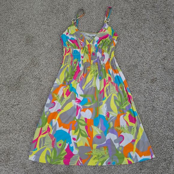 Trina Turk Sundress Tropical Print Midi Dress Sz S Resort Vacation Babydoll - Picture 4 of 7